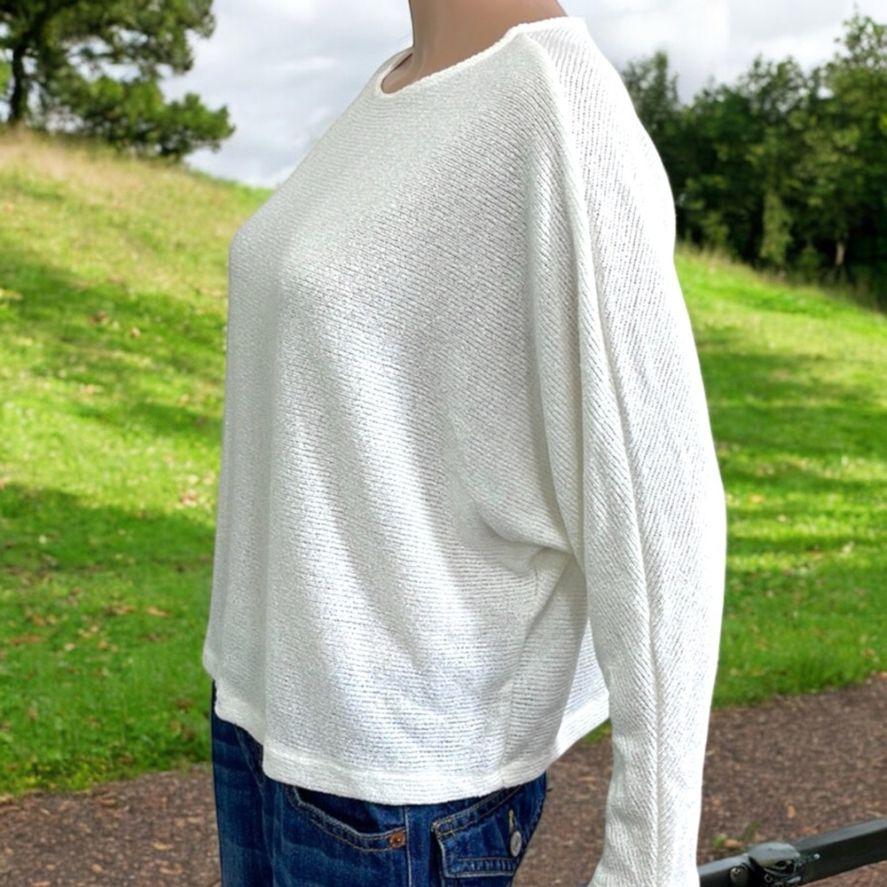 H&M White Relaxed-Fit Boat Neck Sweater Top with Long Dolman Sleeves - Picture 14 of 16